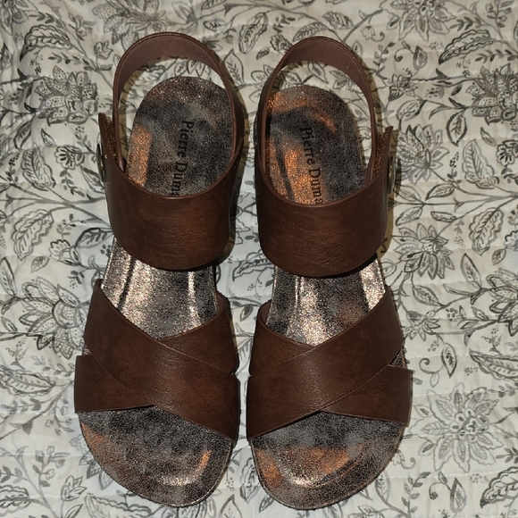 Pierre Dumas Brown Cork Wedge Sandals - Picture 7 of 9